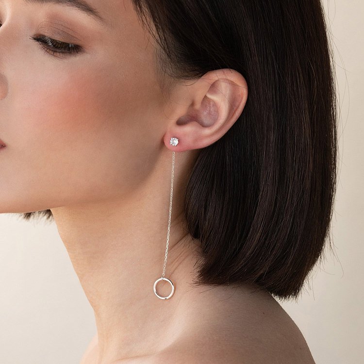 Серебряные серьги 2 в 1  "Круговорот на цепочке" (фианиты) 122912 от ювелирного магазина Оникс