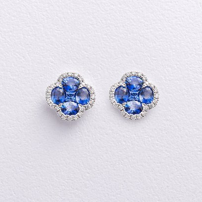 Золоті сережки - пусети "Конюшина" з діамантами і сапфірами сб0584mi