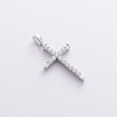 Крестик с бриллиантами (белое золото) пб0356cha