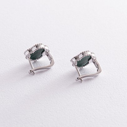 Сережки "Конюшина" в білому золоті (малахіт) с08401 №5