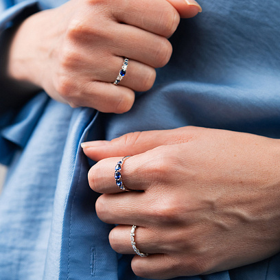 Золота каблучка з сапфірами і діамантами кб0676lg №7