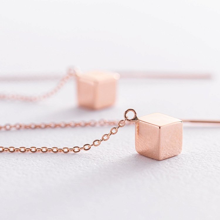 Золоті сережки - протяжки з кубиками 580098 від ювелірного магазину Онікс - 2