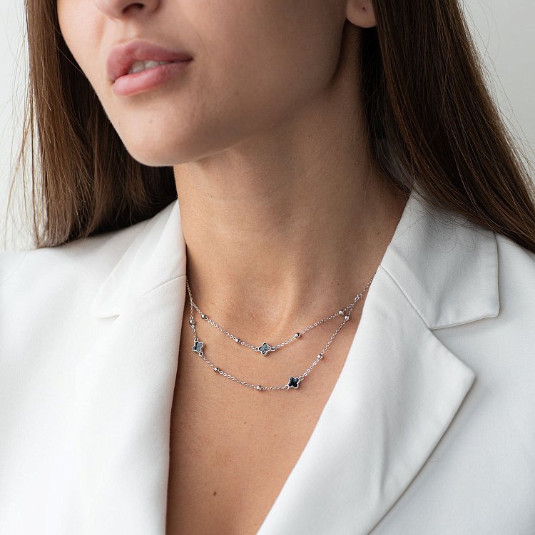 Срібне кольє "Конюшина" (емаль) 181061 від ювелірного магазину Онікс - 2