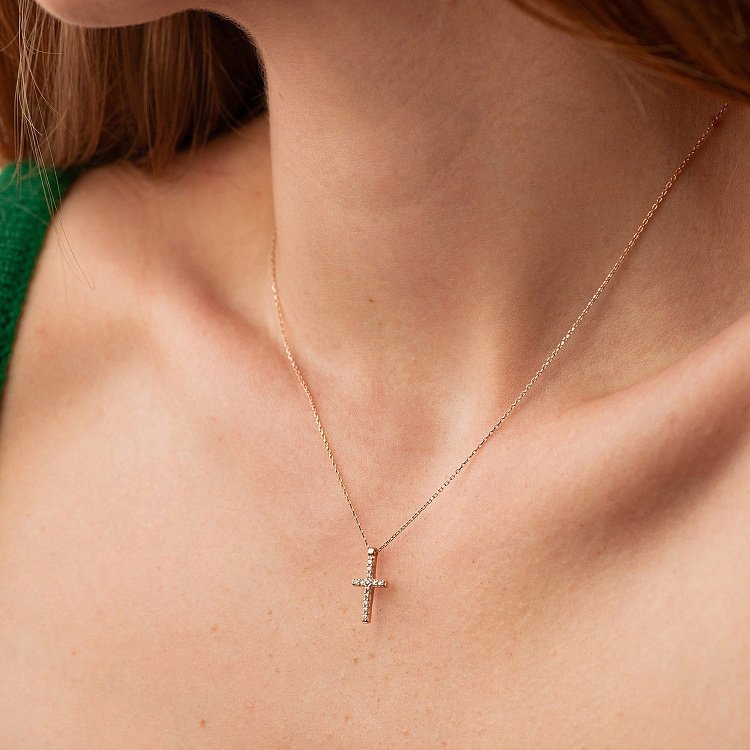 Золоте кольє з хрестиком (фіаніт) кол00851 від ювелірного магазину Онікс - 2