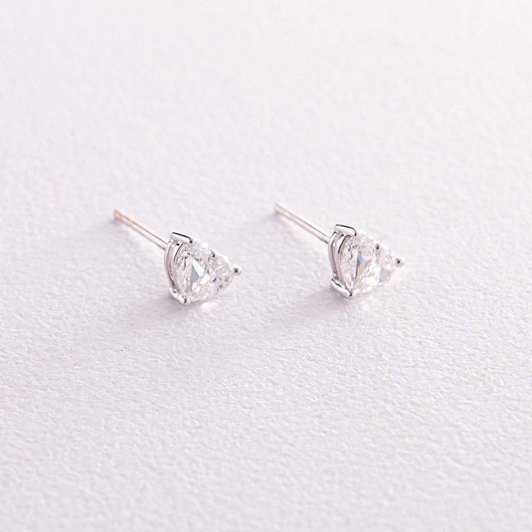 Золотые серьги - пусеты "Сердечки" с бриллиантами сб0404nl от ювелирного магазина Оникс - 3