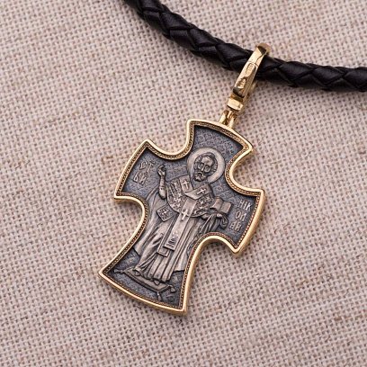 Срібний православний хрест з позолотою 132300 №4