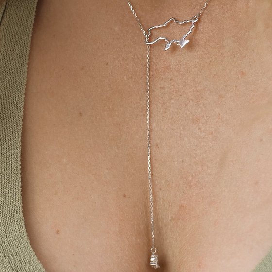 Срібне кольє - краватка "Карта України" (куб. цирконій Swarovski у формі серця) 4050с №4