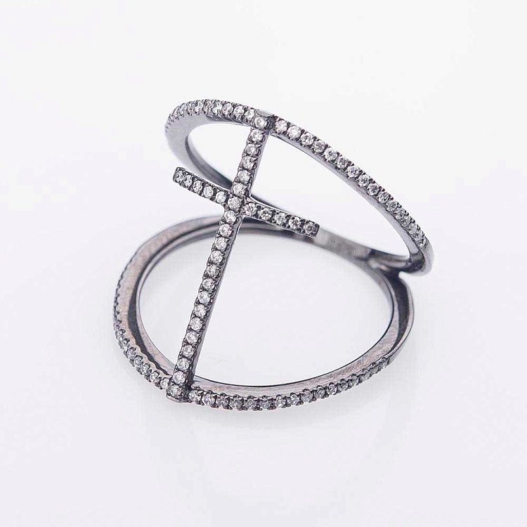 Золотое кольцо "Крестик" с бриллиантами кб0067ch от ювелирного магазина Оникс