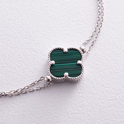 Серебряный браслет "Клевер" с малахитом 141635 №3