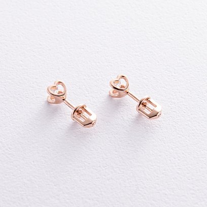 Золоті сережки - пусети "Сердечки" з фіанітами с08461 №5