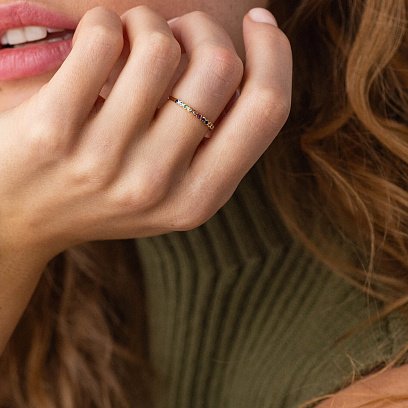 Кольцо с разноцветными фианитами (желтое золото) к07162 №10