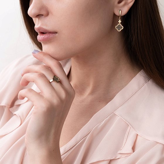 Серьги "Клевер" в желтом золоте (фианиты) с07777 №2
