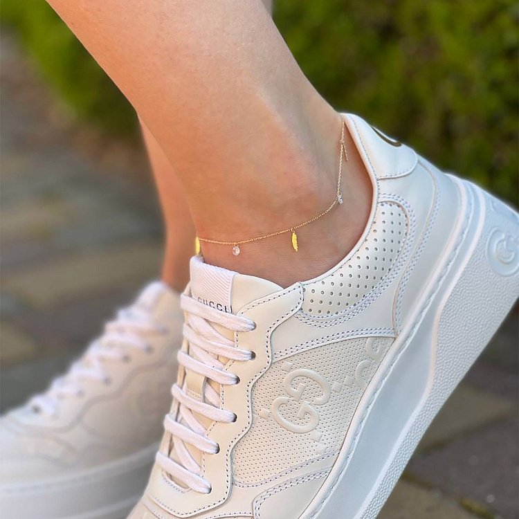 Золотий браслет "Пір'їнки" на ногу (фіаніти) б04797 від ювелірного магазину Онікс - 6