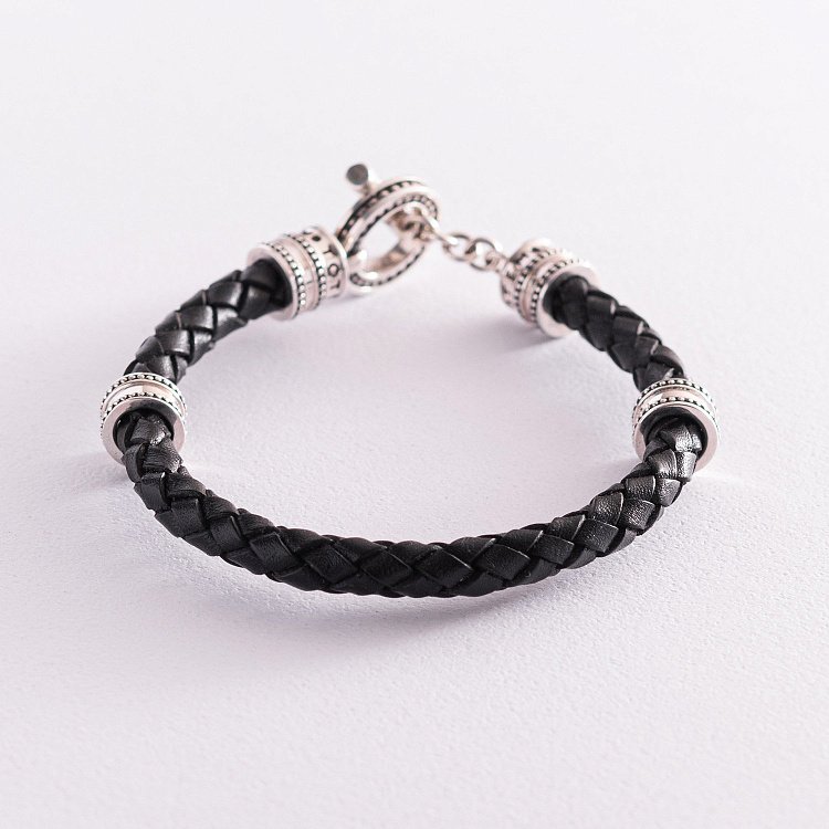 Шкіряний браслет "Тогл" з срібними вставками t0031 від ювелірного магазину Онікс - 4