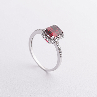 Серебряное кольцо с синт. рубином и фианитами 1856/1p-HRUB