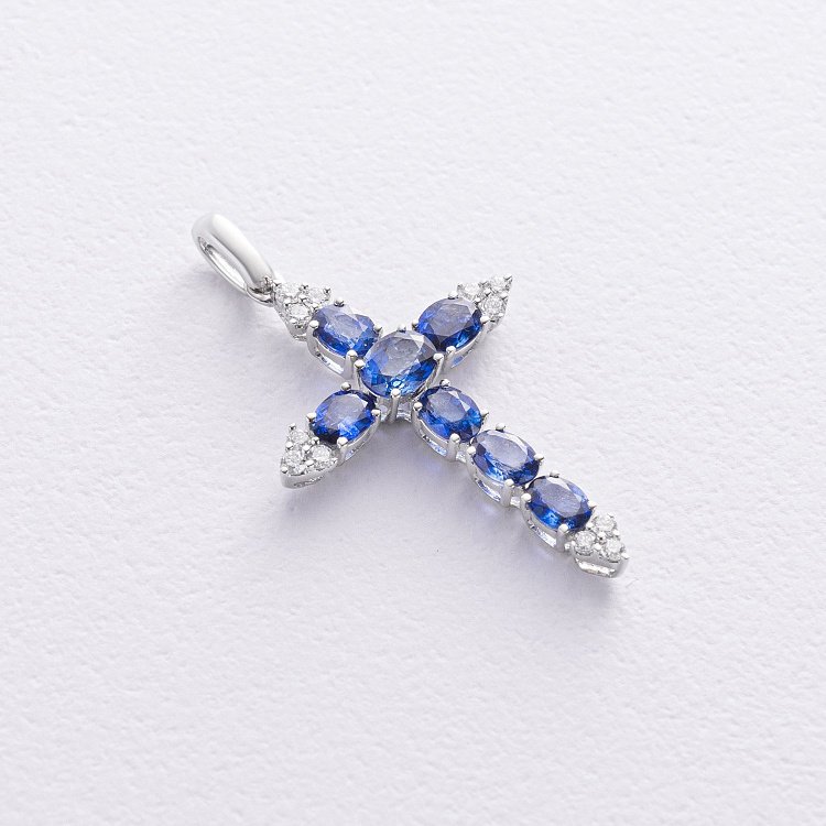 Золотий хрестик (сапфіри, діаманти) пб0126gm від ювелірного магазину Онікс