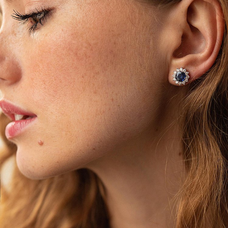 Золоті сережки - пусети з діамантами і сапфірами сб0421gl від ювелірного магазину Онікс - 3