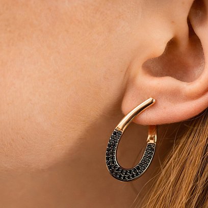 Золоті сережки з чорними фіанітами с07033 №3