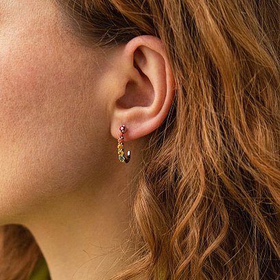 Золотые серьги - пусеты с разноцветными сапфирами сб0410nl №2