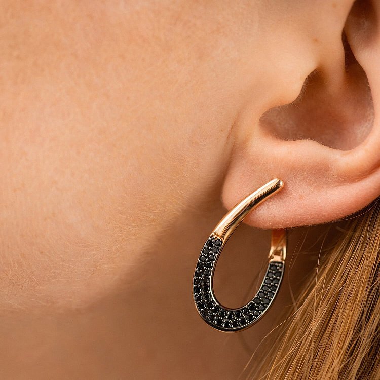 Золоті сережки з чорними фіанітами с07033 від ювелірного магазину Онікс - 2