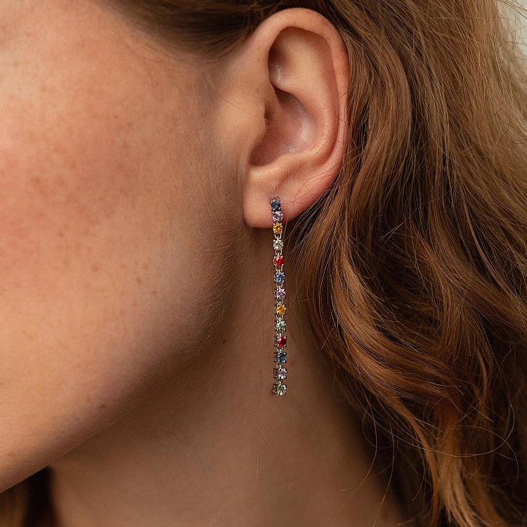 Золотые серьги - пусеты с разноцветными сапфирами сб0427gl от ювелирного магазина Оникс