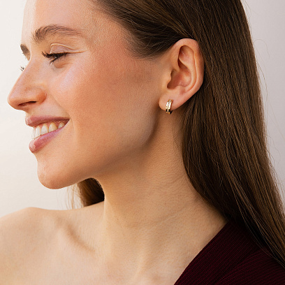 Серьги - кольца с фианитами (желтое золото) с09706 №5