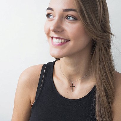 Золотой крестик с черными бриллиантами пб0058gm №4