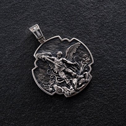 Срібний кулон "Український воїн. Молитва до Архангела Михайла" 133226 №11