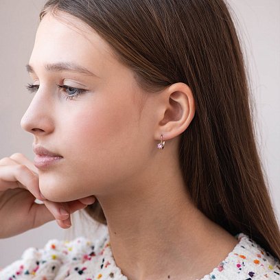 Дитячі золоті сережки з рожевими фіанітами с08127 №2