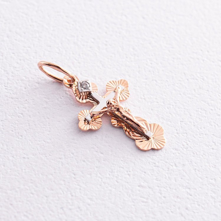 Золотой крестик "Распятие. Спаси и Сохрани" (фианит) п03701 от ювелирного магазина Оникс