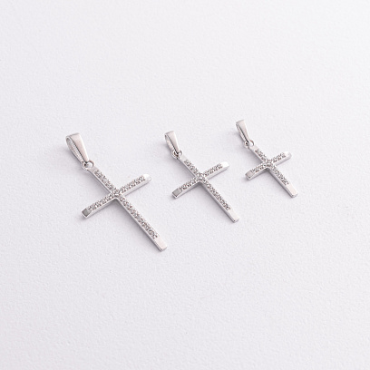 Крестик в белом золоте (фианиты) п04058 №3