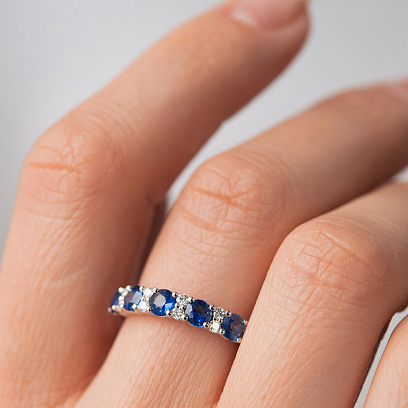 Золота каблучка з сапфірами і діамантами кб0669nl №2