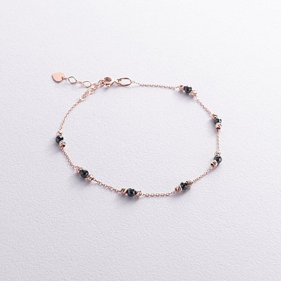 Золотой браслет "Шарики" с черными фианитами б05483