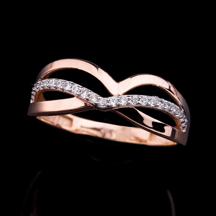 Золота каблучка з фіанітами к03961 від ювелірного магазину Онікс - 3