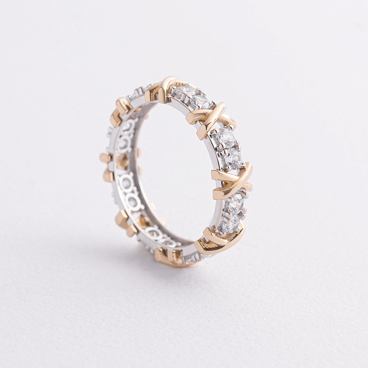 Каблучка "Rosie" з фіанітами (біле, жовте золото) к08398 від ювелірного магазину Онікс