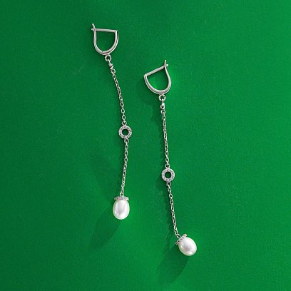 Сережки в білому золоті (перли, фіаніти) с06885 №3
