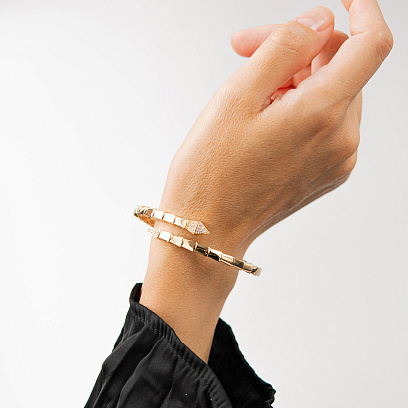 Жесткий браслет "Змея" в желтом золоте (фианиты) б05495 №2