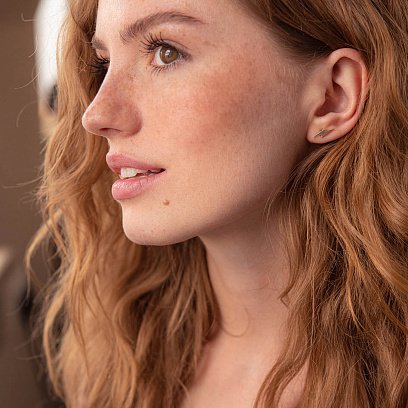 Серьги - пусеты "Молнии" в желтом золоте с07929 №5