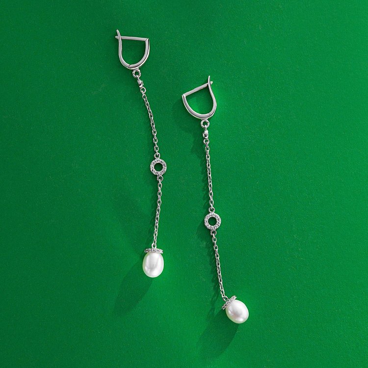 Сережки в білому золоті (перли, фіаніти) с06885 від ювелірного магазину Онікс - 2