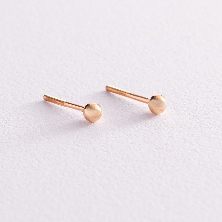 Серьги - пусеты "Шарики" в желтом золоте (0.4 см) с07322 от ювелирного магазина Оникс - 4