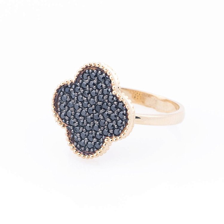 Золотое кольцо "Клевер" (фианиты) к04857 от ювелирного магазина Оникс - 1