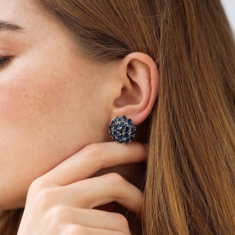 Серебряные серьги с синими фианитами 172с от ювелирного магазина Оникс - 1