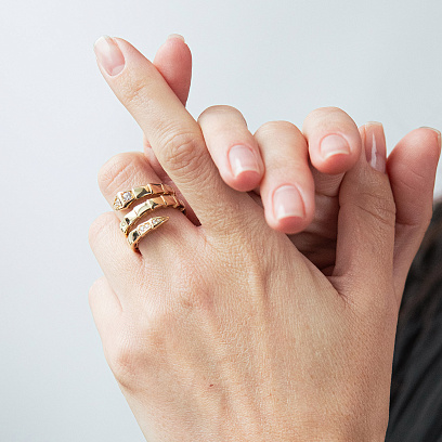 Кольцо "Змея" в желтом золоте (фианиты) к08401 №6