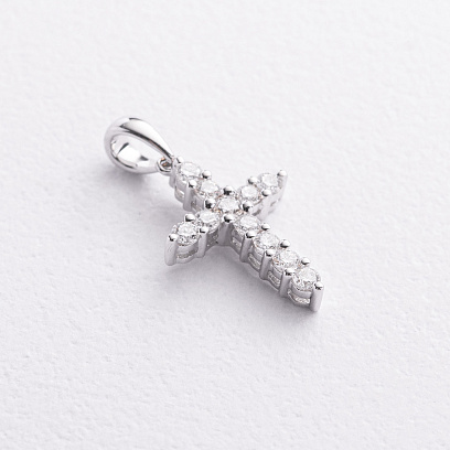 Крестик в белом золоте с бриллиантами пб0406ri