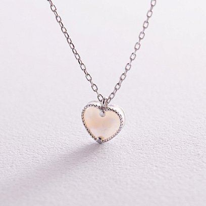 Серебряное колье "Сердечко" (перламутр) 181254