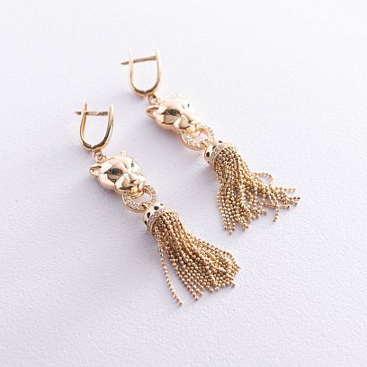 Сережки "Пантери" в жовтому золоті с07038