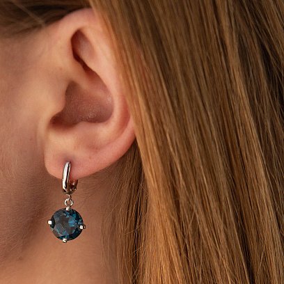 Золотые серьги "Влечение" с синтетическим топазом Лондон с05285 №4