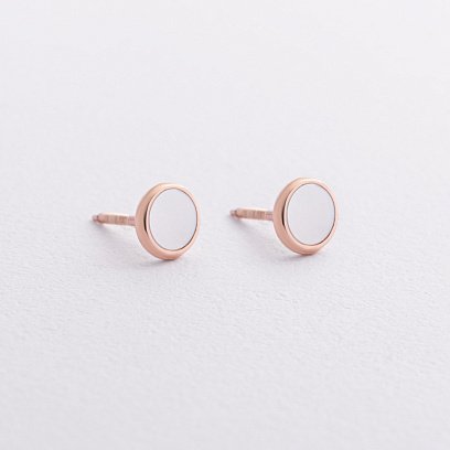 Серьги - пусеты с перламутром (красное золото) с09350