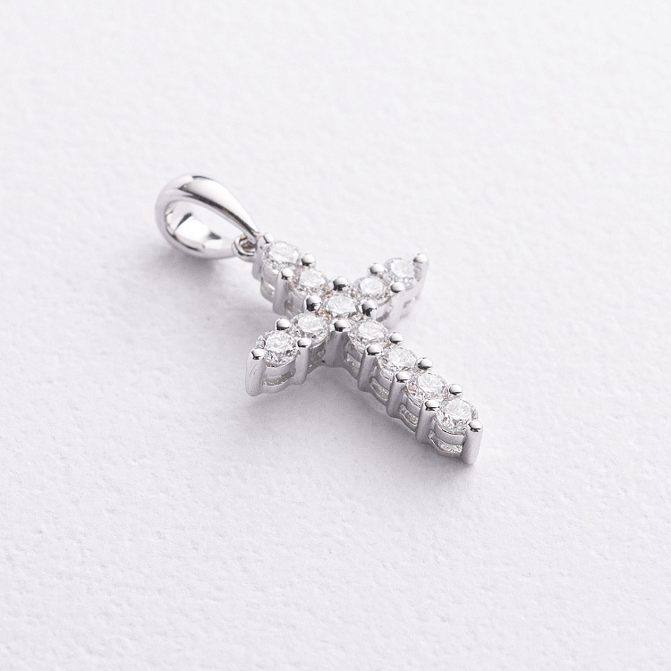 Крестик в белом золоте с бриллиантами пб0406ri от ювелирного магазина Оникс