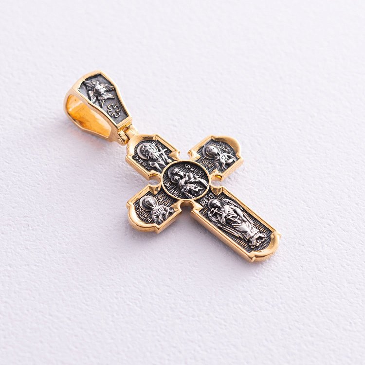 Православний срібний хрест "Розп'яття Христове. Ікона Божої Матері" 133049 від ювелірного магазину Онікс - 1